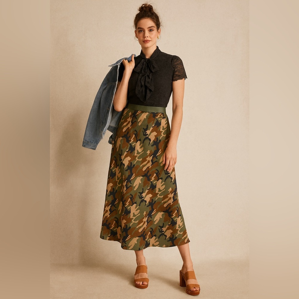 Outerknown Printed‎ Regan Slip Skirt Size S Small Army Camo Wholesale Sample